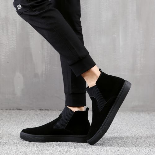 Boots - chaussures en plancher de cuir, En plus de de vache, ronde pour hiver - tendance des jeunes - semelle caoutchouc