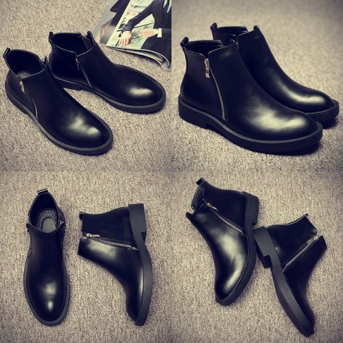 Boots - chaussures en plancher de cuir, En plus de de vache, ronde pour hiver - loisir - semelle caoutchouc - Ref 956226