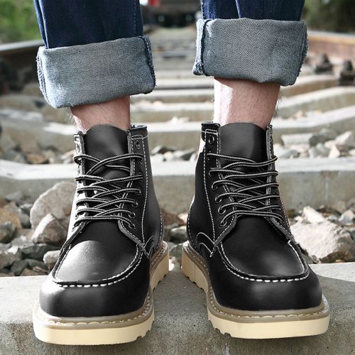 Boots - chaussures en plancher de cuir, En plus de de vache, ronde pour hiver - loisir - semelle caoutchouc - Ref 956231