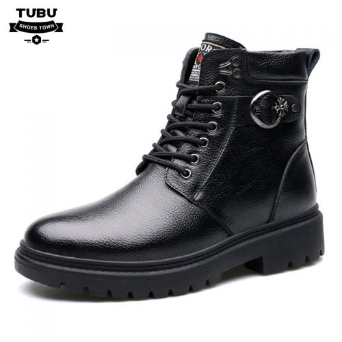 Boots - chaussures en plancher de cuir, En plus de de vache, ronde pour hiver - loisir - semelle caoutchouc - Ref 956283