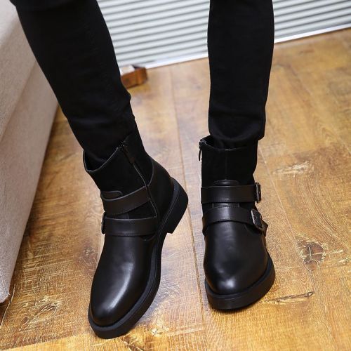 Boots - chaussures en plancher de cuir, En plus de de vache, pointu pour hiver - semelle caoutchouc - Ref 956284
