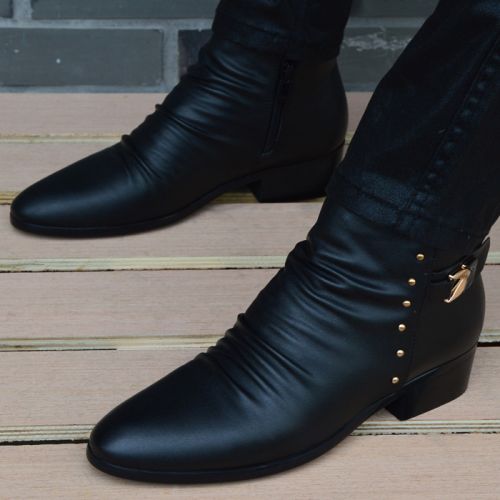 Boots - chaussures en plancher de cuir, En plus de de vache, pointu pour hiver - Angleterre - semelle caoutchouc - Ref 9