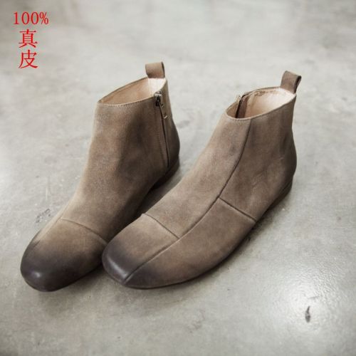 Boots - chaussures en Première couche de cuir, En plus de de vache, tête plate pour printemps - Retro - semelle caoutcho