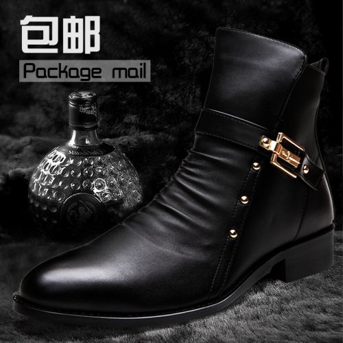 Boots - chaussures en plancher de cuir, En plus de de vache, pointu pour hiver - Angleterre - semelle caoutchouc - Ref 9
