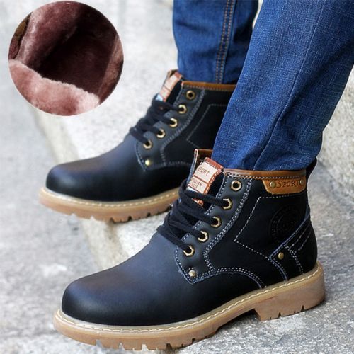 Boots - chaussures en plancher de cuir, En plus de de vache, ronde pour hiver - loisir - semelle caoutchouc - Ref 956362