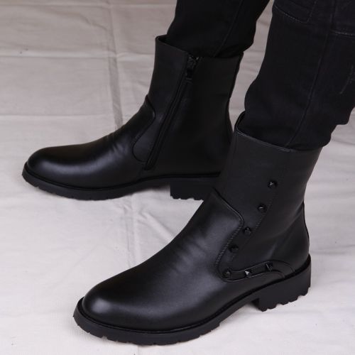 Boots - chaussures en plancher de cuir, En plus de de vache, pointu pour hiver - Angleterre - semelle caoutchouc - Ref 9