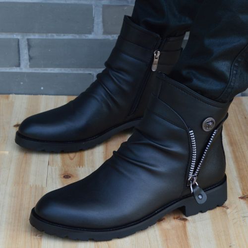 Boots - chaussures en plancher de cuir, En plus de de vache, pointu pour hiver - tendance des jeunes - semelle caoutchou
