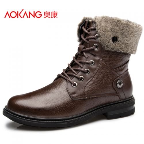 Boots - chaussures en cuir AOKANG ronde pour hiver - loisir - semelle caoutchouc - Ref 956405