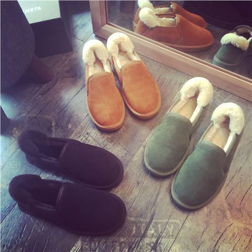 Boots - chaussures en plancher de cuir, En plus de de vache, ronde pour hiver - Retro - semelle caoutchouc - Ref 956445