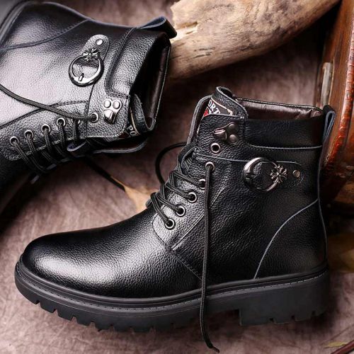 Boots - chaussures en Première couche de cuir, En plus de de vache, ronde pour hiver - tendance des jeunes - semelle cao
