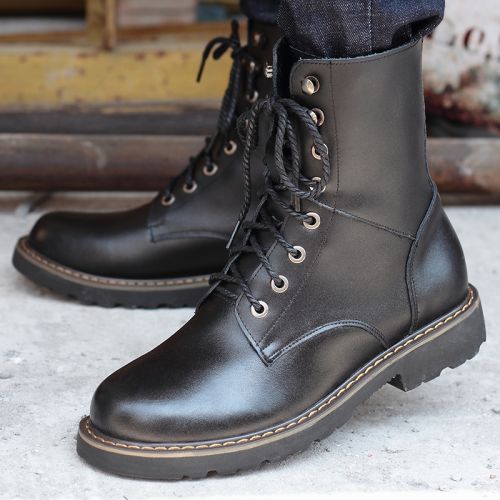 Boots - chaussures en plancher de cuir, En plus de de vache, ronde pour hiver - Angleterre - semelle caoutchouc - Ref 95