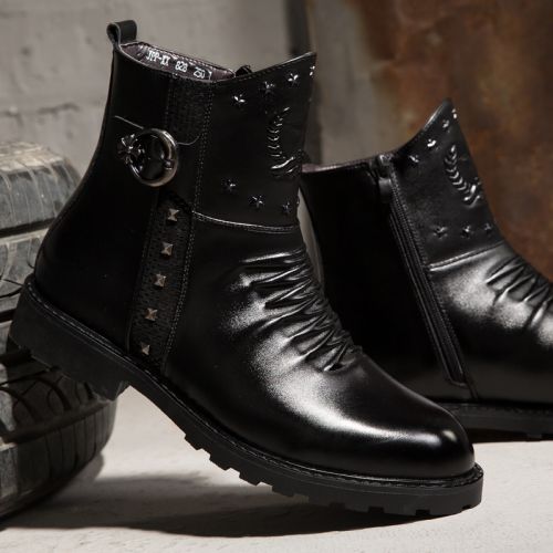 Boots - chaussures en Microfiber SHEN.GAO ronde pour hiver - punk - semelle caoutchouc - Ref 956690