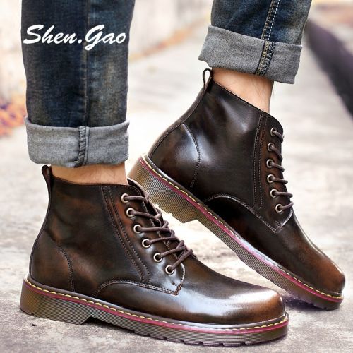 Boots - chaussures en plancher de cuir, En plus de de vache, SHEN.GAO ronde pour hiver - loisir - semelle caoutchouc - R