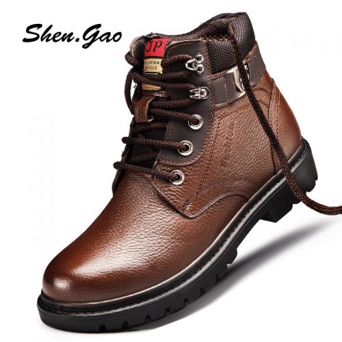 Boots - chaussures en plancher de cuir, En plus de de vache, SHEN.GAO ronde pour hiver - loisir - semelle caoutchouc - R