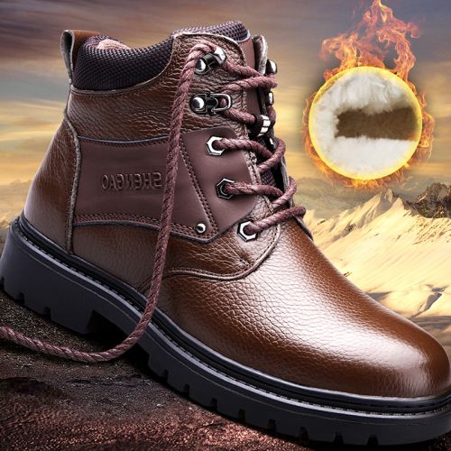 Boots - chaussures en Première couche de cuir, En plus de de vache, SHEN.GAO ronde pour hiver - loisir - semelle caoutch