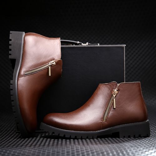 Boots - chaussures en plancher de cuir, En plus de de vache, SHEN.GAO ronde pour hiver - loisir - semelle caoutchouc - R