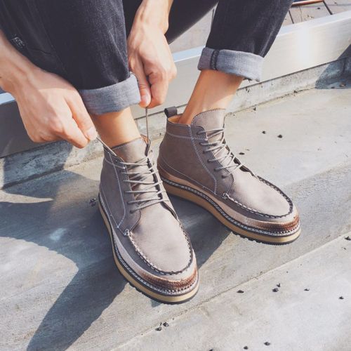 Boots - chaussures en plancher de cuir, En plus de de vache, ronde pour hiver - tendance des jeunes - semelle caoutchouc