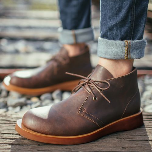 Boots - chaussures en plancher de cuir, En plus de de vache, MADEN ronde pour hiver - loisir - semelle caoutchouc - Ref 