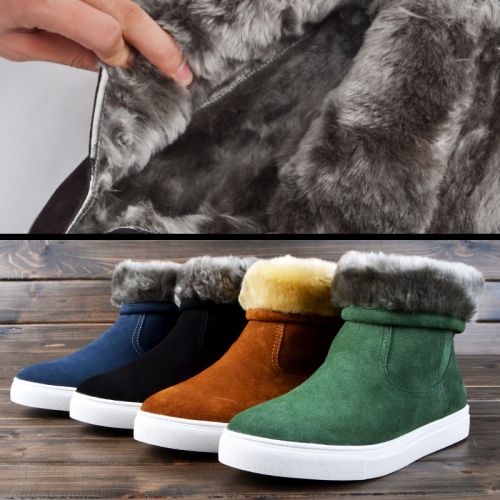 Boots - chaussures en plancher de cuir, En plus de de vache, ronde pour hiver - tendance des jeunes - semelle caoutchouc