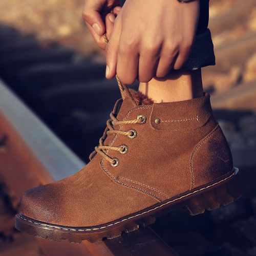 Boots - chaussures en de vache ronde pour hiver - tendance des jeunes - semelle caoutchouc - Ref 956843