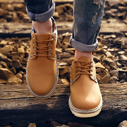 Boots - chaussures en Cuir spatial ronde pour printemps - Angleterre - semelle caoutchouc - Ref 956855