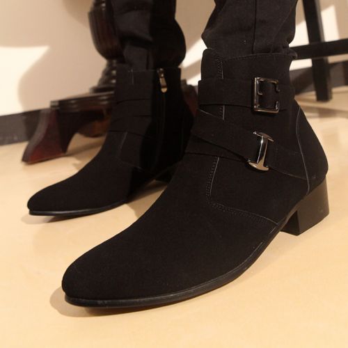 Boots - chaussures en Cuir spatial pointu pour hiver - tendance des jeunes - semelle caoutchouc - Ref 956876