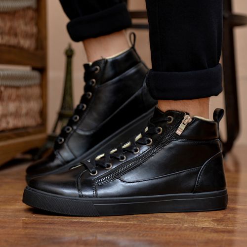Boots - chaussures en Cuir spatial ronde pour hiver - tendance des jeunes - semelle caoutchouc - Ref 956877