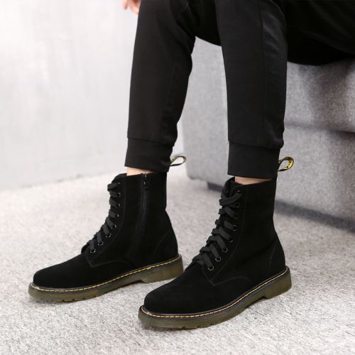 Boots - chaussures en plancher de cuir, En plus de de vache, ronde pour hiver - tendance des jeunes - semelle caoutchouc