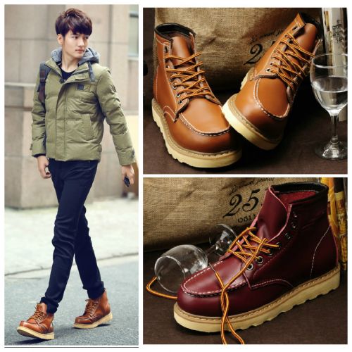 Boots - chaussures en cuir tête carrée pour hiver - Angleterre - semelle caoutchouc - Ref 957062