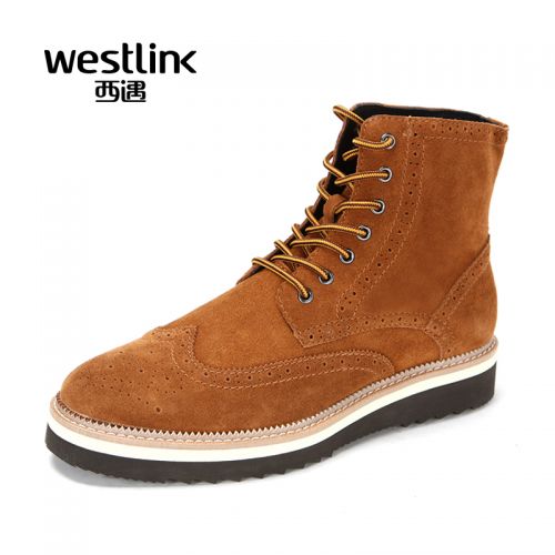 Boots - chaussures en de vache WESTLINK ronde pour hiver - Retro - semelle caoutchouc - Ref 957131