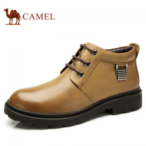 Boots - chaussures en cuir CAMEL ronde pour hiver - loisir - semelle caoutchouc - Ref 957141