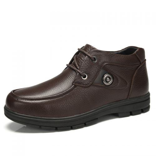 Boots - chaussures en cuir ronde pour hiver - entreprise - semelle caoutchouc - Ref 957144
