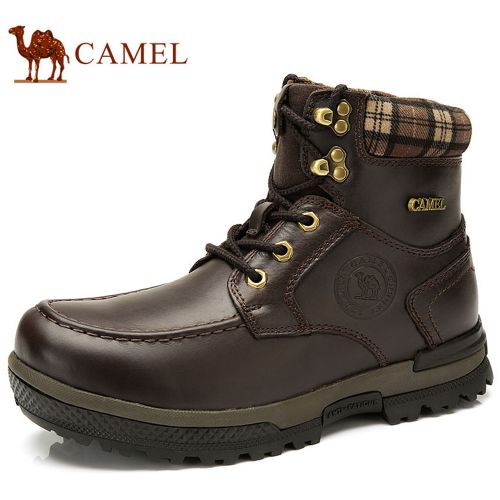 Boots - chaussures en cuir CAMEL ronde pour hiver - loisir - semelle caoutchouc - Ref 957151