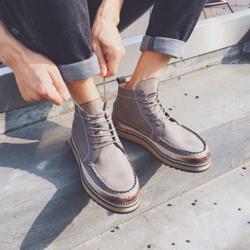 Boots - chaussures en plancher de cuir, En plus de de vache, ronde pour printemps - tendance des jeunes - semelle caoutc