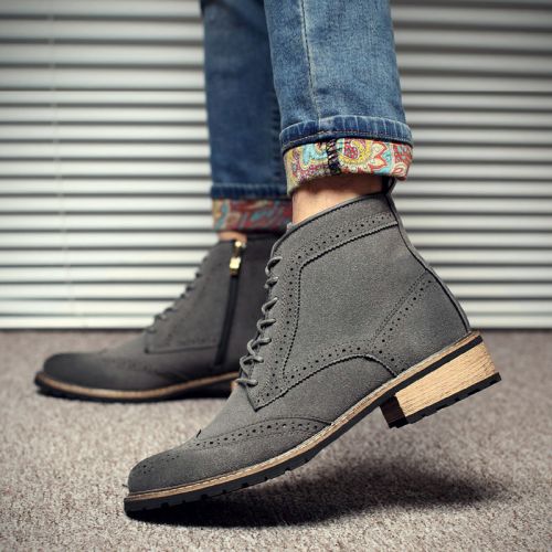 Boots - chaussures en Nubuck ronde pour printemps - loisir - semelle caoutchouc - Ref 957256