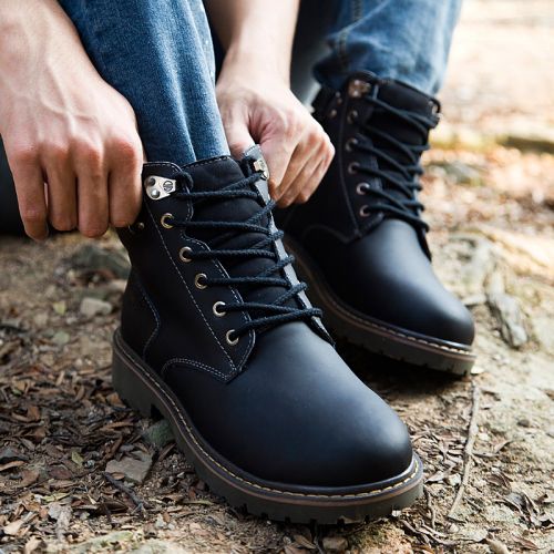 Boots - chaussures en plancher de cuir, En plus de de vache, ronde pour printemps - loisir - semelle caoutchouc - Ref 95