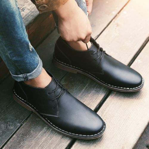 Boots - chaussures en plancher de cuir, En plus de de vache, ronde pour printemps - loisir - semelle caoutchouc - Ref 95