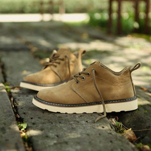 Boots - chaussures en Première couche de cuir, En plus de de vache, ronde pour hiver - Retro - semelle fond composite - 
