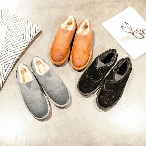 Boots - chaussures en plancher de cuir, En plus de de vache, ronde pour hiver - tendance des jeunes - semelle caoutchouc