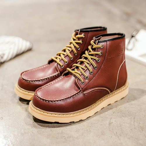 Boots - chaussures en plancher de cuir, En plus de de vache, ronde pour hiver - Angleterre - semelle mousse de caoutchou