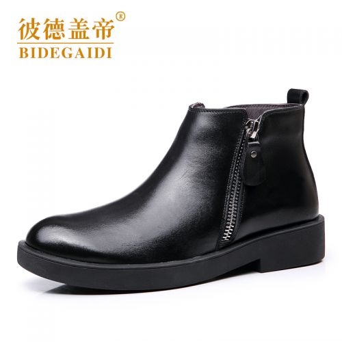 Boots - chaussures en plancher de cuir, En plus de de vache, ronde pour hiver - semelle caoutchouc - Ref 957339