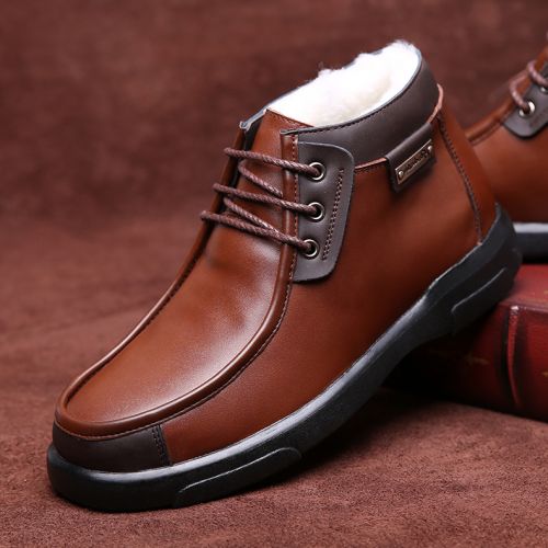 Boots - chaussures en plancher de cuir, En plus de de vache, ronde pour hiver - loisir - semelle caoutchouc - Ref 957353
