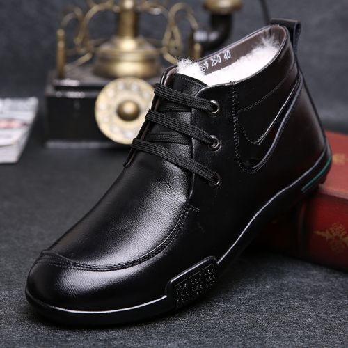 Boots - chaussures en plancher de cuir, En plus de de vache, ronde pour hiver - entreprise - semelle caoutchouc - Ref 95