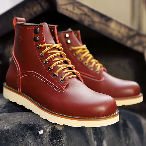 Boots - chaussures en plancher de cuir, En plus de de vache, ronde pour printemps - Angleterre - semelle caoutchouc - Re