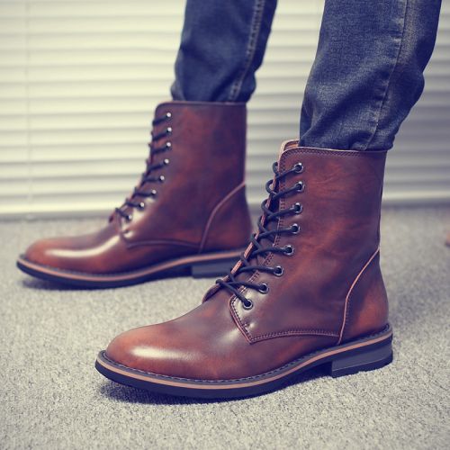Boots - chaussures en plancher de cuir, En plus de de vache, ronde pour printemps - Angleterre - semelle caoutchouc - Re