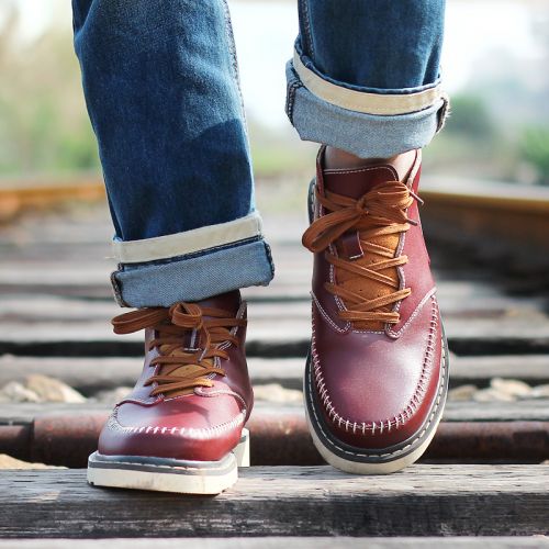 Boots - chaussures en plancher de cuir, En plus de de vache, ronde pour hiver - loisir - semelle caoutchouc - Ref 957376