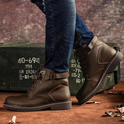 Boots - chaussures en plancher de cuir, En plus de de vache, ronde pour printemps - Angleterre - semelle caoutchouc - Re