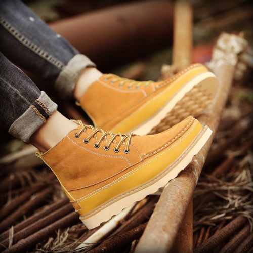 Boots - chaussures en plancher de cuir, En plus de de vache, ronde pour printemps - semelle caoutchouc - Ref 957383