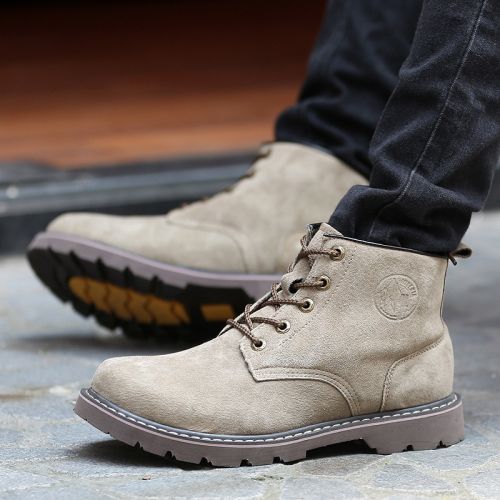 Boots - chaussures en Première couche de cuir, En plus de de vache, ronde pour printemps - semelle caoutchouc - Ref 9573