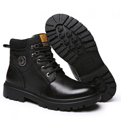 Boots - chaussures en Première couche de cuir, En plus de de vache, ronde pour printemps - semelle caoutchouc - Ref 9573